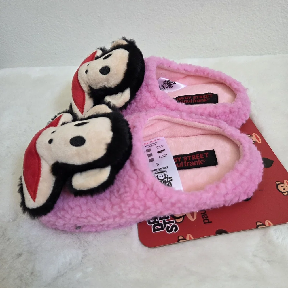Paul Frank fluffy slippers with 3D face size small